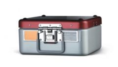 Steriset Sterilization Container with Flat Bottom and Aluminum Lid, Half-Size, Drain, Gray Handle, 11.7" x 10.8" x 5.5"