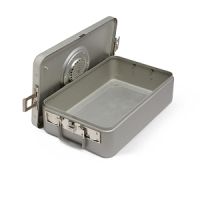 Steriset Sterilization Container, 3/4 Size, Flat Bottom, Aluminum, Lid, Gray Handle, 18" x 11" x 5.25"