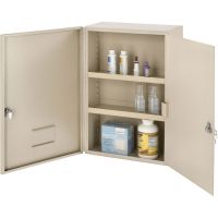 Global Industrial Medium Narcotics Cabinet, Double Door/Double Lock, 16"W x 8"D x 24"H, Beige