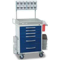 Detecto Loaded Rescue Series Anesthesiology Medical Cart, White Frame with 5 Blue Drawers