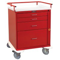 Harloff Classic Short Four Drawer Emergency Crash Cart, Standard Package, Red - 6300Q