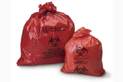 APPROVED VENDOR Biohazard Bags: 55 gal Capacity, 43 in Wd, 55 in Ht,  Biohazard, Red, 100 PK