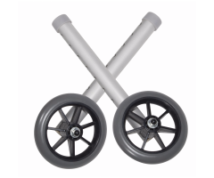 Drive Medical Walker Wheels and Universal Wheels 5" Heavy Duty Fixed Double Wheels and Glide Caps