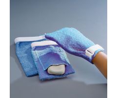 Terry Cloth Antimicrobial Wash Mitts - Plain, Blue, Large