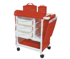 Crash cart with panels of mesh or solid vinyl material, CPR board and CPR bag