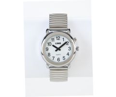 Talking Watch 1-Button White Face - Silver Exp. Band, LADIES