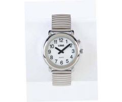 Talking Watch Button White Face Silver Band
