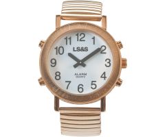 Talking 4-Button Watch With Choice of Voice White Face, Gold Tone, Expansion Band