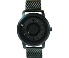 Magnetic Tactile Watch with a Black Metal Face and a Steel Mesh Band
