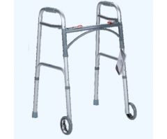 Adult Two Button Folding Walker w/ 5" Wheels, 32.5" - 39.5"
