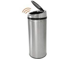 Trash Can iTouchless 8 gal. Round Brushed Silver Stainless Steel Motion Activated