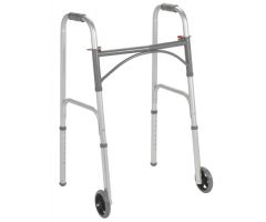 Folding Walker, Steel, Two Button, w/5" Wheels, Case/4