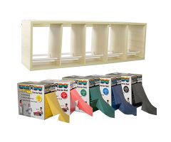 CanDo Perf-100 latex-free 100 yd exercise band, set (1 ea: yel-blk) w/universal rack