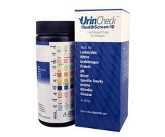 Rapid Test Kit UrinCheck HealthScreen-10 Urinalysis Bilirubin, Blood, Glucose, Ketone, Leukocytes, Nitrite, pH, Protein, Specific Gravity, Urobilinogen Urine Sample 100 Tests
