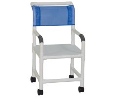 Shower chair 18" twin casters flatstock seat w/ drain holes