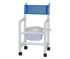 Shower chair 18" twin casters slide out commode pail