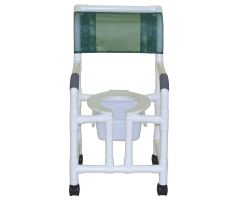 Shower chair 18" internal width twin casters true vertical open front double drop arms