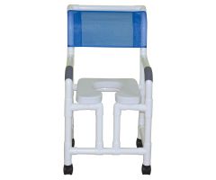 Shower chair 18" internal width twin casters, true vertical open front