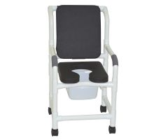 Shower chair 18" internal width twin casters deluxe elongated open front soft seat BLACK