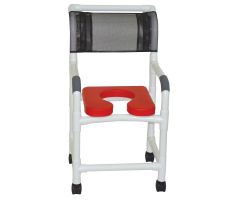 Shower chair 18" internal width twin casters RED open front soft seat