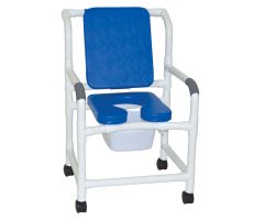 Wide shower chair twin casters deluxe elongated open front soft seat BLUE