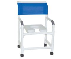 Wide shower chair twin casters, deluxe elongated open front soft seat