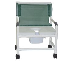 Extra-wide shower chair open front seat twin casters no bar in back
