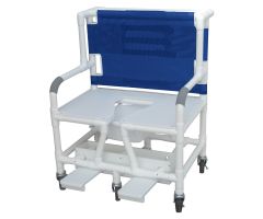 Bariatric shower chair full support seat with commode opening individual slide out footrest