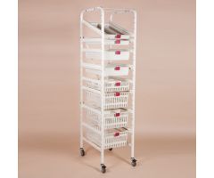 Storage Rack for Easy Exchange Baskets and Trays 
