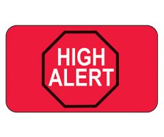 High Alert Labels, Red with Red Stop Sign and White Text, 1" x 1"