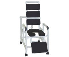 Reclining TOTAL Black padding shower chair with open front soft seat and elevated leg extension