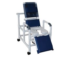 Reclining shower chair with open front soft seat and elevated leg extension