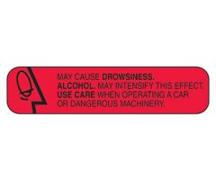 May Cause Drowsiness Labels, Red with Black Text