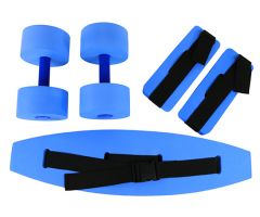 CanDo deluxe aquatic exercise kit (jogger belt, ankle cuffs, hand bars), medium, blue