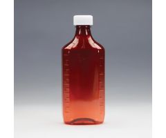 Amber Plastic Oval Medicine Bottles w/ Caps, 16 oz.