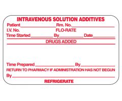 intravenous Solution Additives Labels