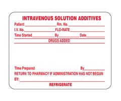 Intravenous Solution Additives Labels, 3" x 2?"
