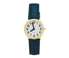 Ladies' Montiel Low Vision Watch White face, gold case, leather band 