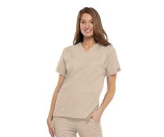 Cherokee V-Neck Tunic Scrub Top, Khaki, Size L