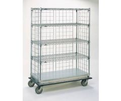 Linen Exchange Cart 4 Locking Casters, 6 Inch Chrome 3 Wire Shelves / 1 Solid Shelf