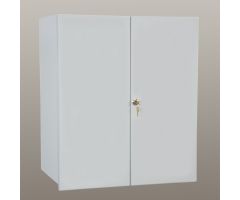 Wall Cabinet with Locking Overhang Doors, 24 Inch Wide - Oak