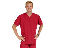 Madison AVE Unisex Stretch Scrub Top with 3 Pockets, Red, Size L