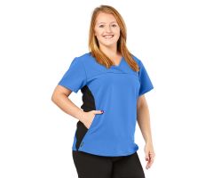 California AVE Women's Yoga-Style Stretch Scrub Top with Pockets, Ceil Blue, Size 2XS