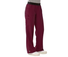 Pacific AVE Women's Stretch Wide Waistband Scrub Pants with Cargo Pocket, Wine, Tall Inseam, Size 2XS