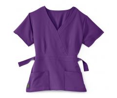 Park AVE Women's Stretch Mock-Wrap Scrub Top with 2 Pockets and Back Belt, Regal Purple, Size XS