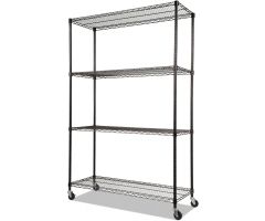 NSF Certified Industrial Four-Shelf Wire Shelving Kit, 48w x 18d x 72h, Black