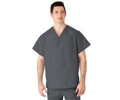 AngelStat Unisex Reversible V-Neck Scrub Top with 2 Pockets, Charcoal, Size M, Color Code