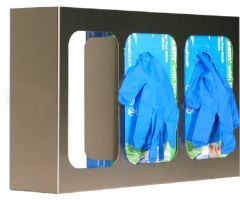 Glove Box Holder Triple with Dividers Horizontal or Vertical Mounted 3-Box Capacity Silver 3-3/4 X 10 X 15-3/4 Inch Steel