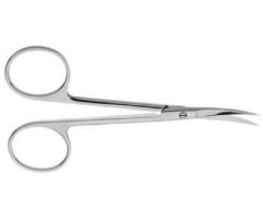 Iris Scissors V. Mueller Knapp 4 Inch Length Surgical Grade Stainless Steel NonSterile Finger Ring Handle Curved Sharp Tip / Sharp Tip