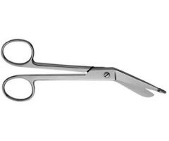 Bandage Scissors V. Mueller Lister 5-1/2 Inch Length Surgical Grade Stainless Steel NonSterile Finger Ring Handle Angled Blunt Tip / Blunt Tip